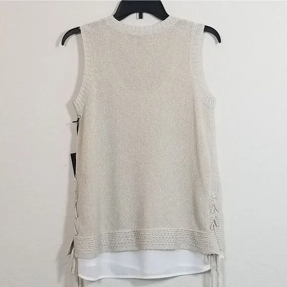 VERA WANG BNWT Knit Layered Tank Crew Neck Beige - Picture 6 of 8
